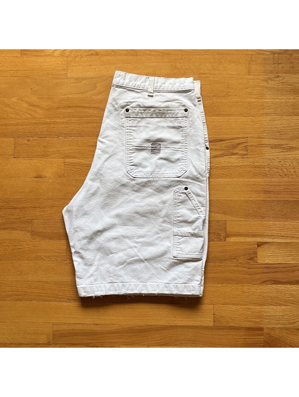 Vintage 90s Abercrombie & Fitch White Utility Carpenter Shorts Size 36 Y2K Twill